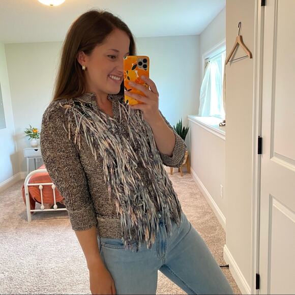 Byron Lars Beauty Mark Gray Silver Fringe Cardigan Sweater 2 - Picture 10 of 16